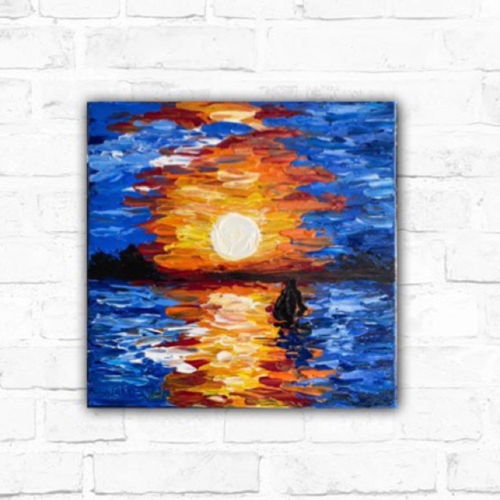 Impasto sunset on the ocean. Original acrylic painting signed by the artist new - Picture 4 of 11